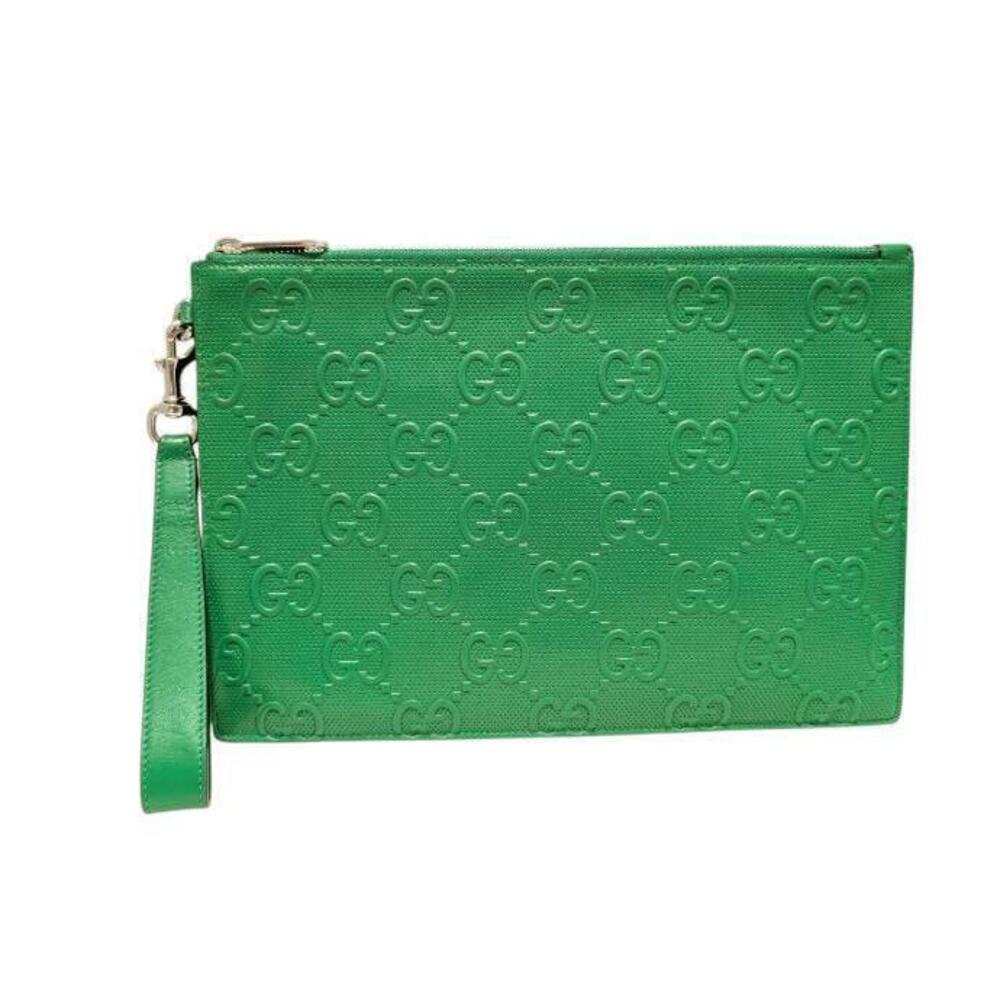 Gucci GG Embossed Clutch Bag Green Leather Shoulder